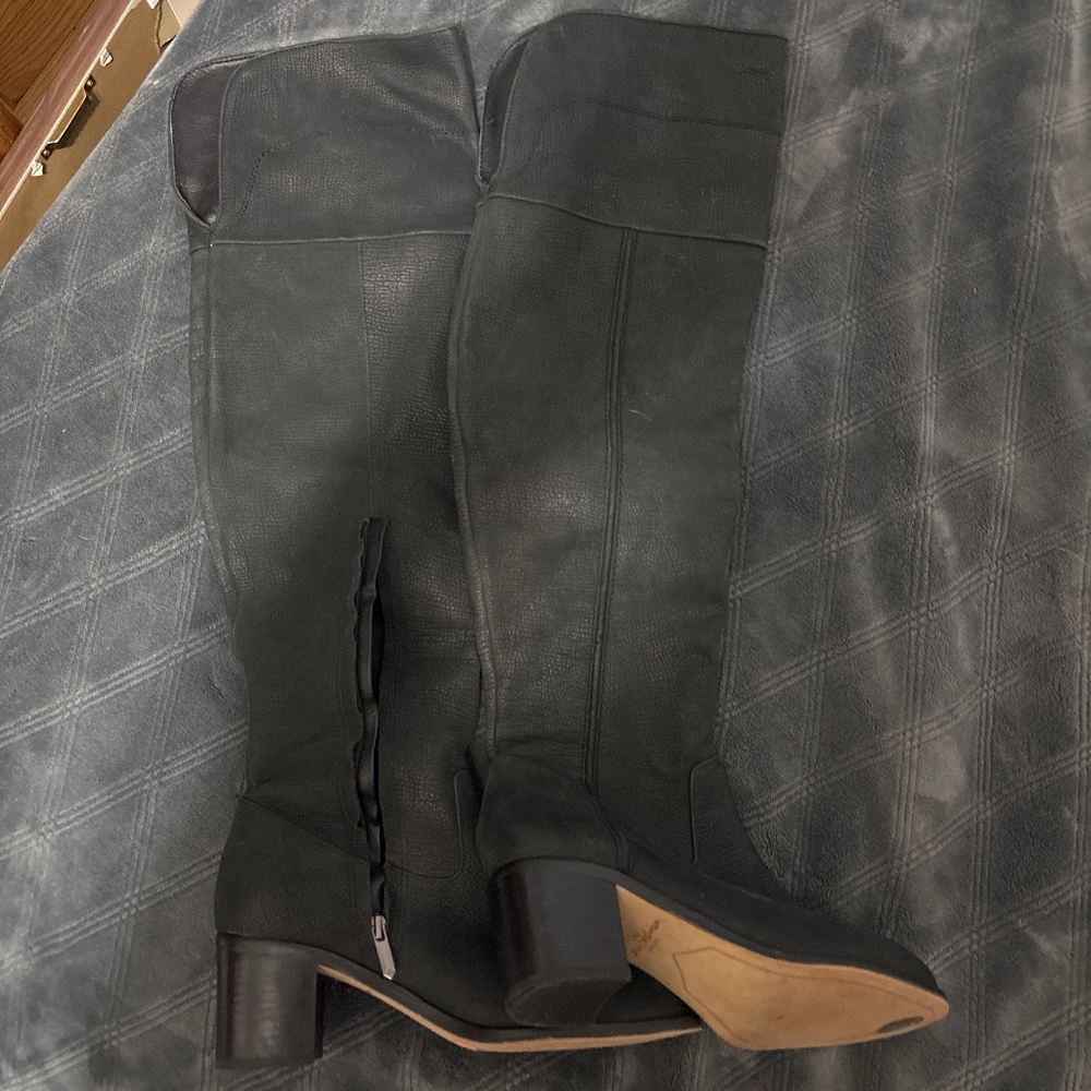 Sam Edelman Joplin Women's Knee High Side Zip Suede Leather Heel Boots